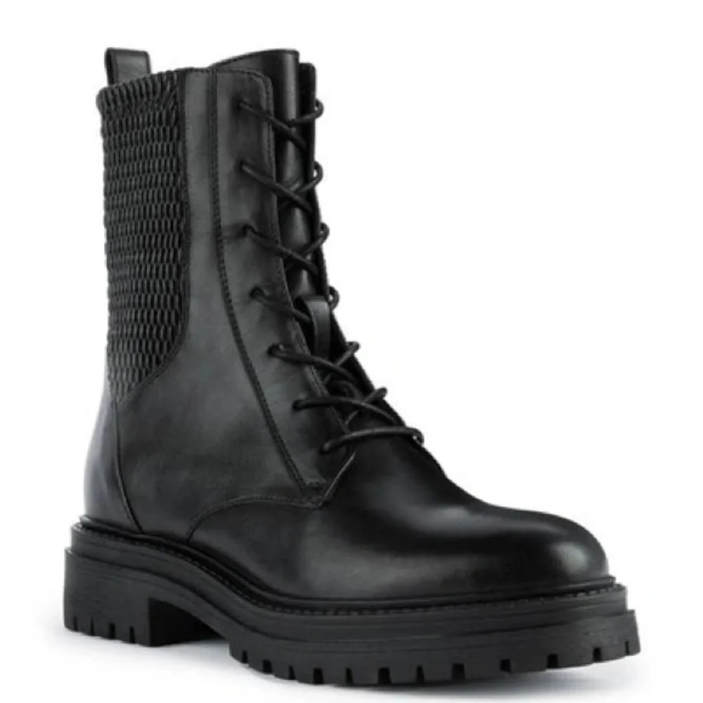 GEOX Women's Iridea Leather Biker Boot In Black. Sz: EU 40/US 10